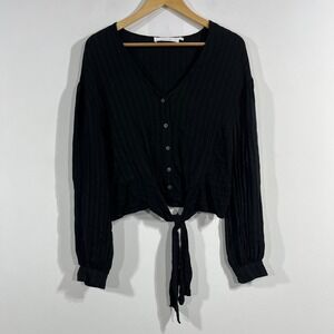 ASTR TheLabel Euro Summer Beachy Boho Coastal Button Up Crop Top Womens Medium